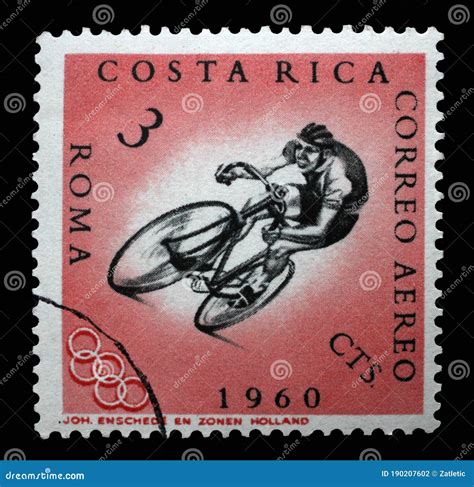 Stamp Printed in Costa Rica Shows Bicyclist, Series Olympic Games in