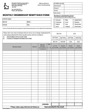 Fillable Online Monthly Membership Remittance Form Fax Email Print