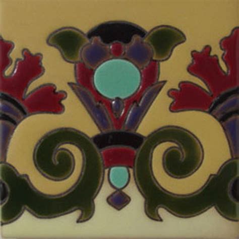 Mexican Terracotta Purple Lily Border Relief Tile