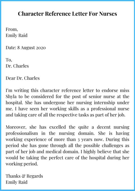 Professional Character Reference Letter For Nurses Samples