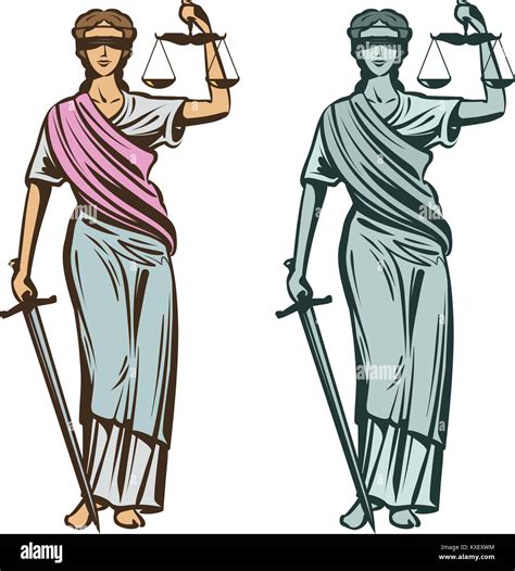 Judiciary Symbol Lady Justice With Blindfold Scales And Sword In