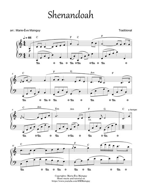 Shenandoah Arr Marie Ve Mainguy By Traditional Sheet Music For