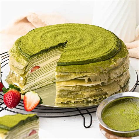 Delicate Matcha Mille Crepe Cake With White Chocolate Ganache