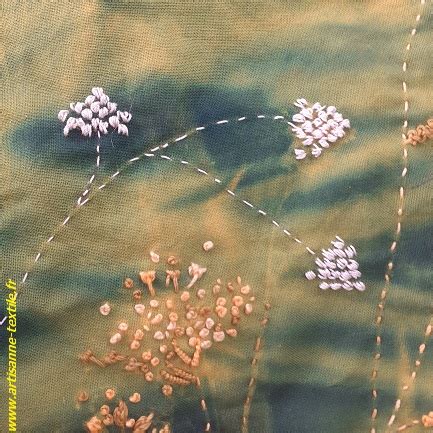 Slow Stitching Broderie Sur Cyanotype Jaune Vert Artisanne Textile