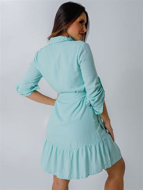 Chemise Feminina Forrada Barra E Cinto Verde Gua