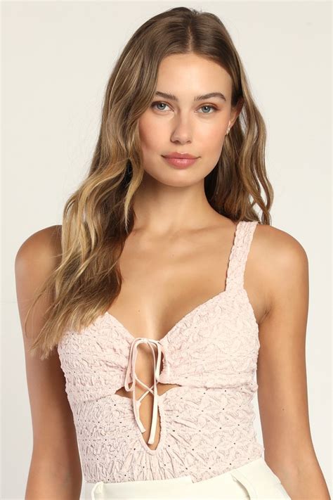 Blush Cutout Bodysuit Textured Lace Bodysuit Mesh Bodysuit Lulus