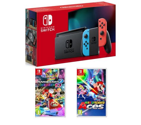 Buy NINTENDO Switch Neon Red, Mario Tennis Aces & Mario Kart 8 Deluxe ...
