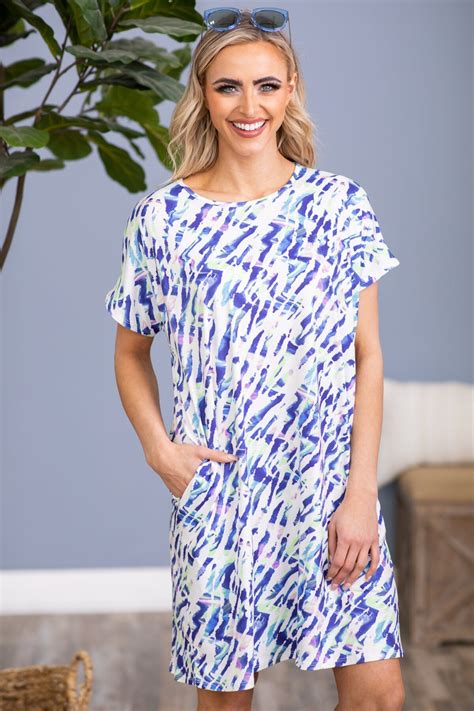 Blue Abstract Print Short Sleeve Dress · Filly Flair