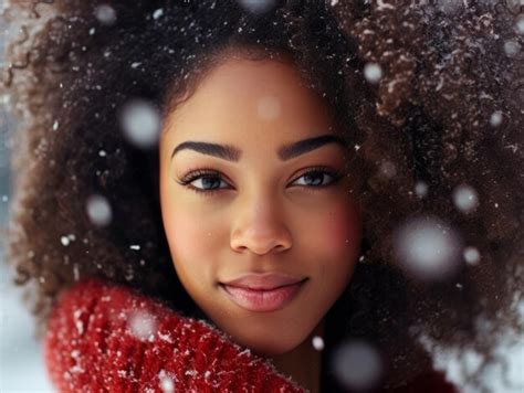 Premium Ai Image African American Woman Enjoys The Winter Snowy Day