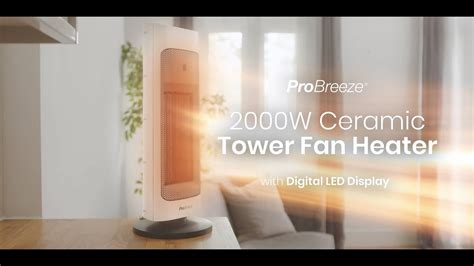 Pro Breeze W Ceramic Tower Fan Heater With Digital Led Display And