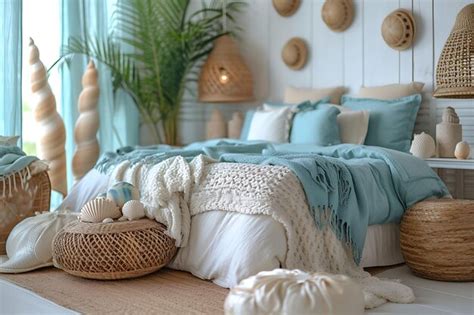 Premium Photo Cozy Coastal Cottage Inspired Bedroom With Seashell Decorations W Interior