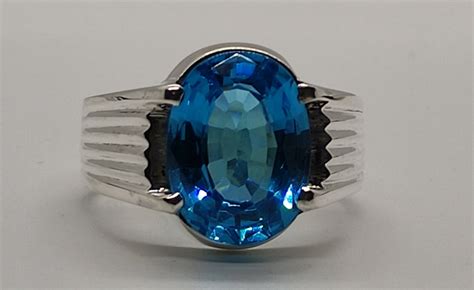 Deep Blue Oval Cut Mens Topaz Ring Sterling Silver 925 Etsy