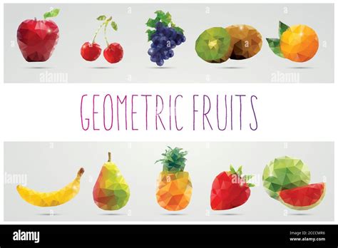 Collection Of Geometric Polygonal Fruits Triangles Apple Cherries