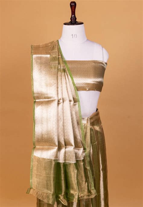 Buy Banarasi Pure Tissue Silk Saree In Dusty Green Online Shfa