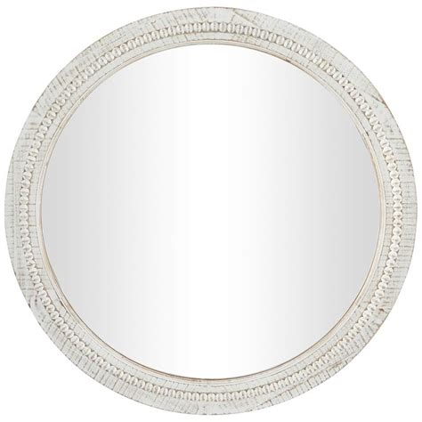 Daga White Washed Wood With Beaded 36 Round Wall Mirror Style