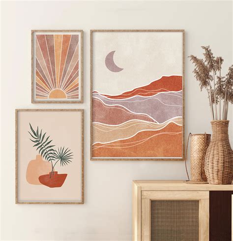 Boho Art Set Of Prints Boho Wall Art Abstract Landscape Etsy Uk