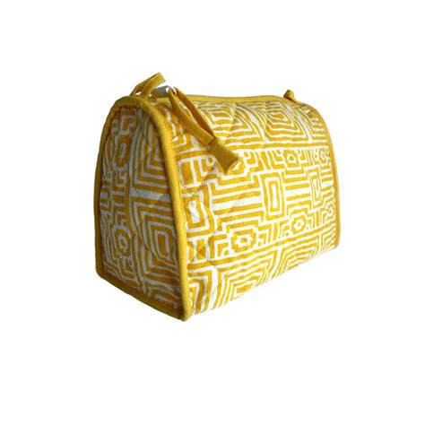 Yellow Toiletry Bag Graphic Geometrical Wood Block Printed For Etsy