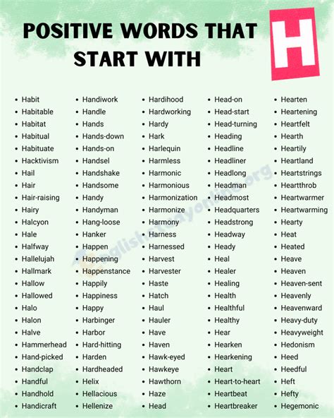 Positive Words That Start With H In English English Study Online