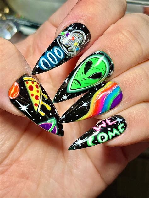 Trippy Press On Nails Alien Nails Trendy Press On Nails Space Nails