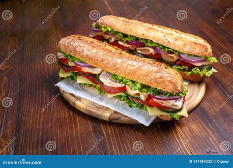 Two Sub Baguette Sandwiches Closeup Stock Photo Image Of Fresh