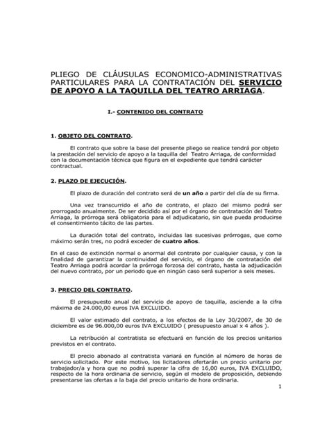 Pliego De Cl Usulas Economico Administrativas Servicio