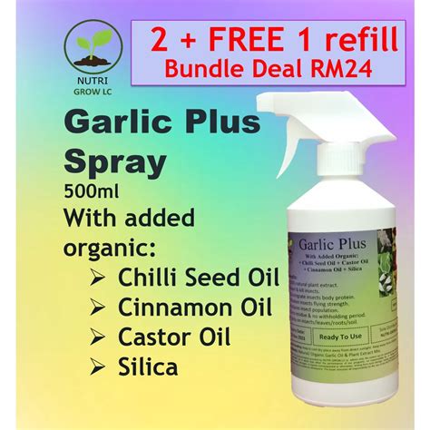 Garlic Oil Plus Spray Natural/ Organic Pesticide Insecticide 500ml with added Chilli Seed Oil ...