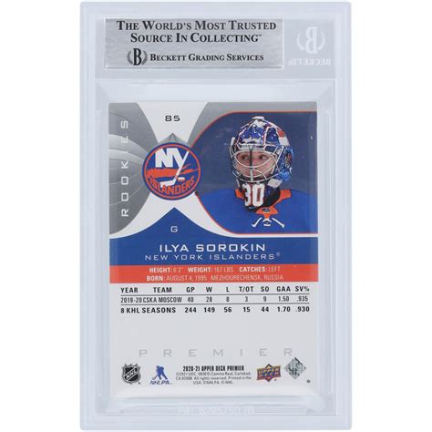 Ilya Sorokin New York Islanders Autographed 2020 21 Upper Deck Premier