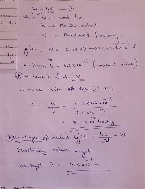 Work Function Of Cesium Is Ev Find Threshold Frequency For Cesium