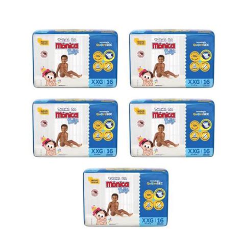 Kit 5 Pacotes Fralda Descartavel Infantil Turma Da Monica Jumbo XXG 80