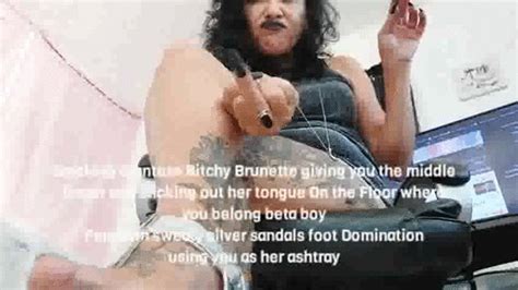 Miov Smoking Giantess Bitchy Brunette Giving You The Middle Finger And Sticking Out Her Tongue