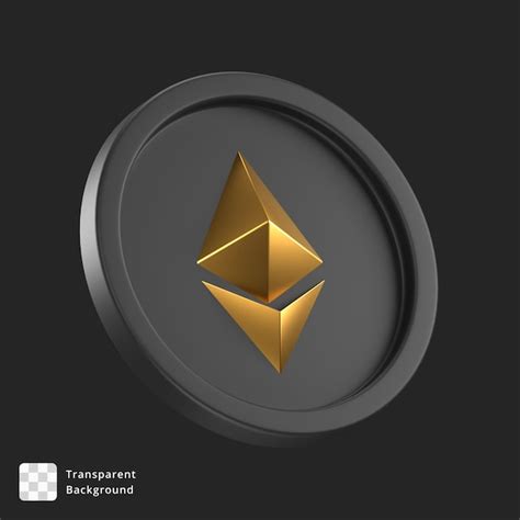 Ícono 3d de una moneda negra con el logo dorado de ethereum en el