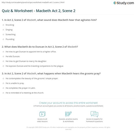 Quiz Worksheet Macbeth Act 2 Scene 2 Study