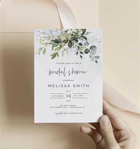 Paper And Party Supplies Greenery Bridal Shower Invitation Template Instant Download Eucalyptus