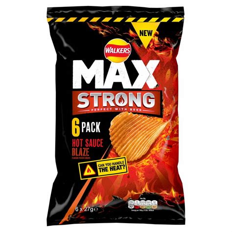 WALKERS MAX STRONG HOT SAUCE BLAZE FLAVOUR POTATO CRISPS 27G 6PK CPT International