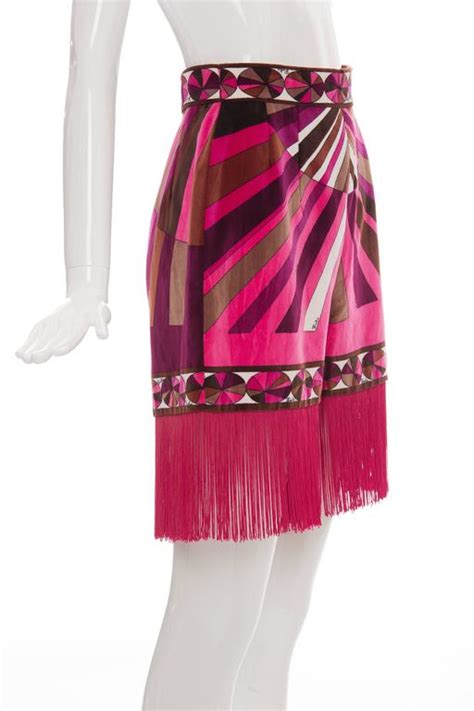 Emilio Pucci Pink Printed Velvet High Waisted Hot Pants Fringe Trim Circa 1970s At 1stDibs