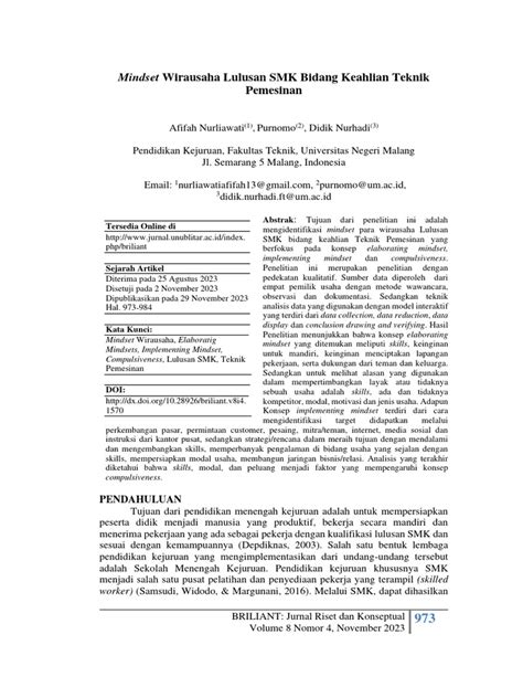 Mindset Wirausaha Lulusan Smk Bidang Keahlian Tekn Pdf