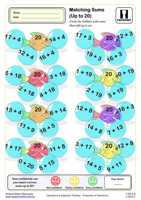 Matching Sums 20 Only Fun And Engaging 1st Grade Pdf Worksheets