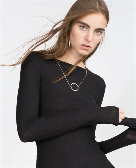 Zara Black Long Sleeve Ribbed Top Lyst