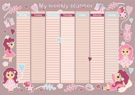 My Week Planner Cute Weekly And Daily Schedule With Beautiful Girls