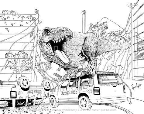 Jurassic Park T Rex Ryan Schuette Jurassic World Coloring Printable Adult Coloring Page Instant