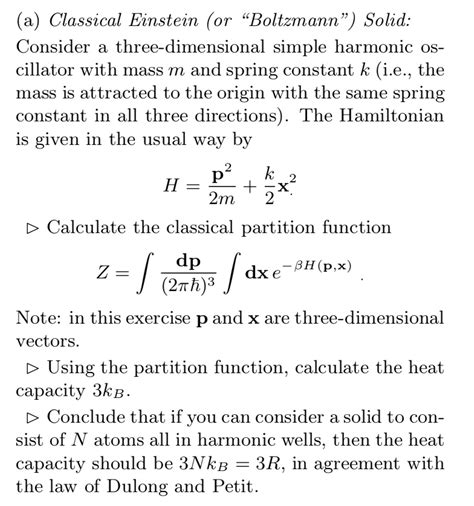 Solved Classical Einstein Or Boltzmann Solid Consider A Three