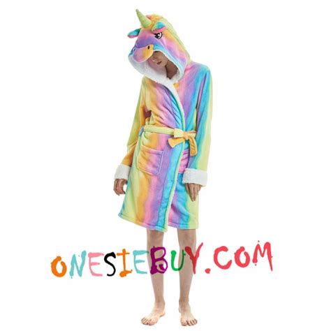 Adult Rainbow Unicorn Bathrobe Supper Soft Plush Hooded Robe For Women