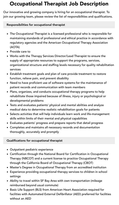 Occupational Therapist Job Description Velvet Jobs