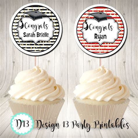 Graduation Congratulations Cupcake Toppers Printable Digital By Design