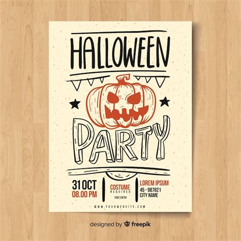 Plantilla moderna de póster de fiesta de halloween dibujado a mano