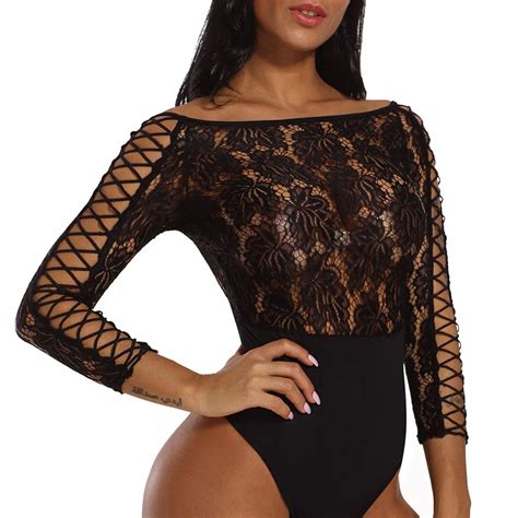 Sexy Black Mesh Bodysuit Lady Plus Size Hollow Out Skinny Seven Quarter Sleeve Bodysuits Femme