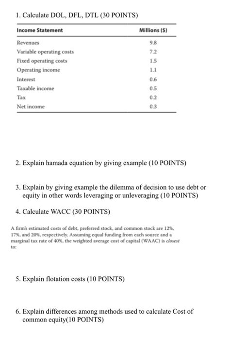 solved  calculate dol dfl dtl  points income cheggcom