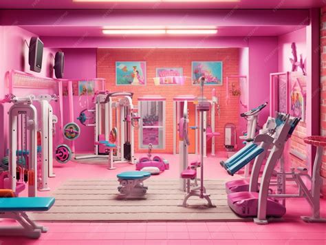 Premium AI Image | A pink gym with a pink wall that says " fitness " on it.