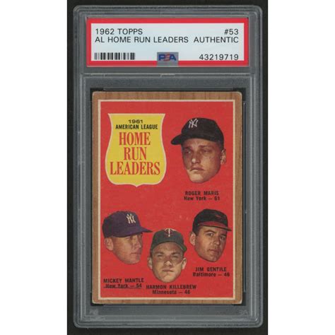 1962 Topps 53 AL Home Run Leaders Roger Maris Mickey Mantle Jim