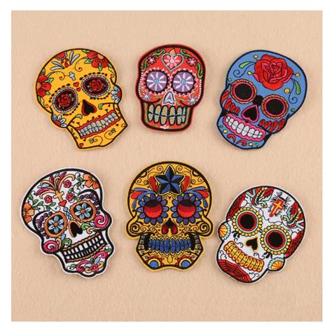 2017 Newest More Colors Flower Skull Skeleton Embroidery Iron On